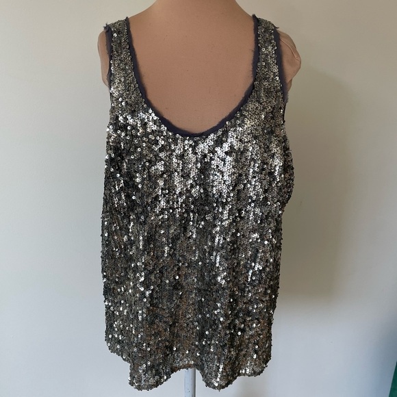Velvet by Graham & Spencer Leyla Sequined Sleeveless Raw Edge Trim Top NWT Sz L - Picture 3 of 10